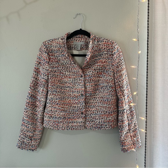H&M Orange Multicolored Textured Weave Frayed Jacket Size 6 - Picture 2 of 11